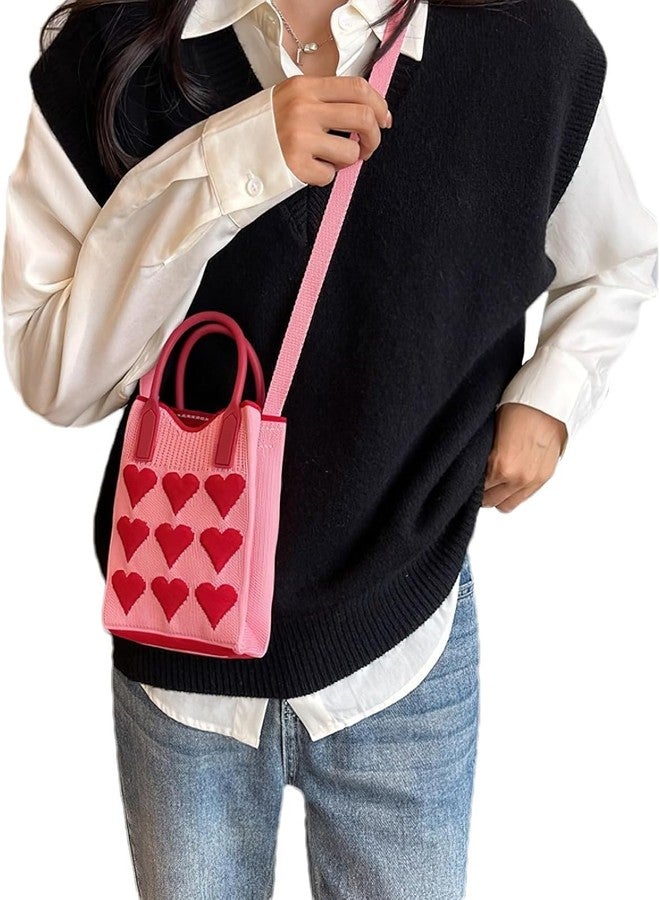 كون حقيبة هاتف Kawn للنساء - حقيبة أنيقة مطبوعة بقلوب، عصرية وعملية، خفيفة الوزن، حقيبة كتف قابلة للتعديل، محفظة صغيرة للهاتف المحمول، مثالية للسفر والشواطئ والاستخدام اليومي (وردي) - Image 5